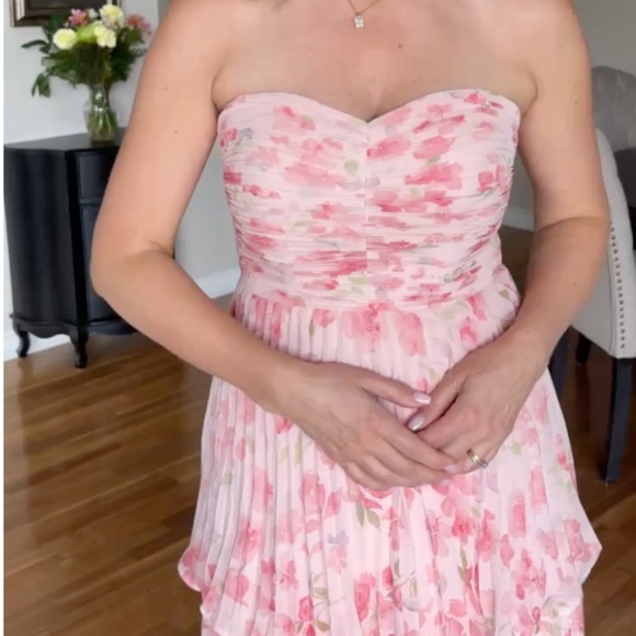 Strapless special even dress in pink floral - Picture 3 of 5
